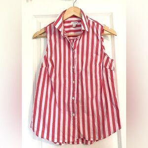 J. Crew Red and White Striped Sleeveless Button-Down Shirt